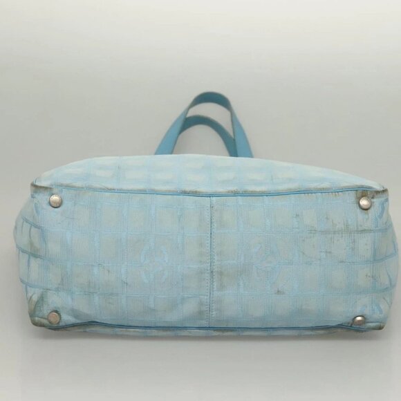 CHANEL New Travel line Tote Bag Nylon Light Blue Silver CC Auth - Picture 6 of 16